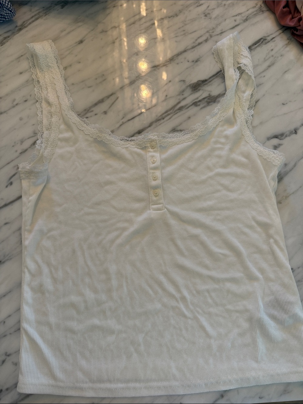 Lace-Trim Ribbed Camisole Tank Top in White